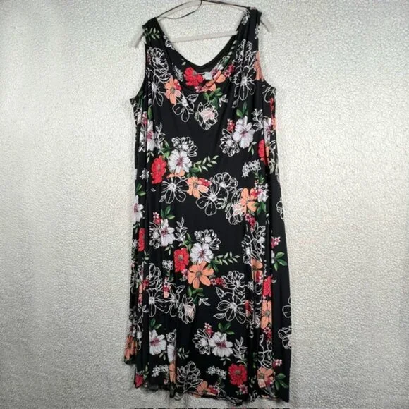 ROBBIE BEE Womens Plus Size Floral-Print Cowlneck Midi Dress, Size 2X - Picture 1 of 5